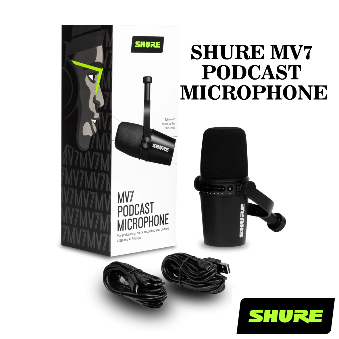 Shure MV7 USB Microphone for Podcasting, Recording,Headphone Output, All Metal USB/XLR Dynamic Mic